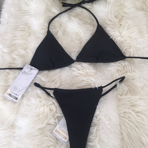 OH POLLY STRING LEADER MICRO TRIANGLE BIKINI BLACK - Picture 1 of 5